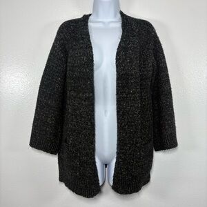 Cozy Casual Charcoal Open Front Cardigan Wide Sleeves Sweater SzS/M Cozycore